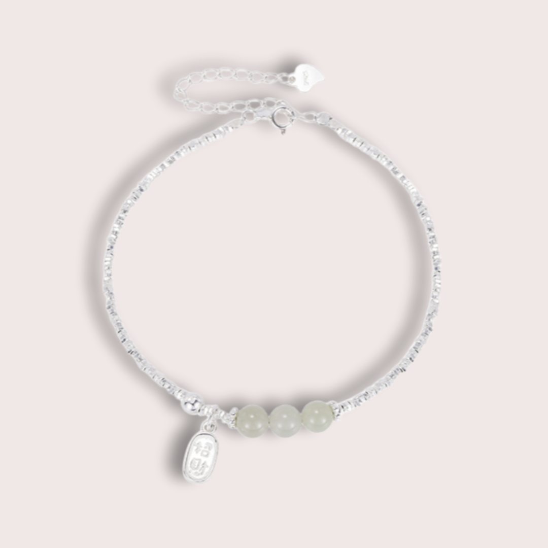 Silver Jade Heart-Center Anklet