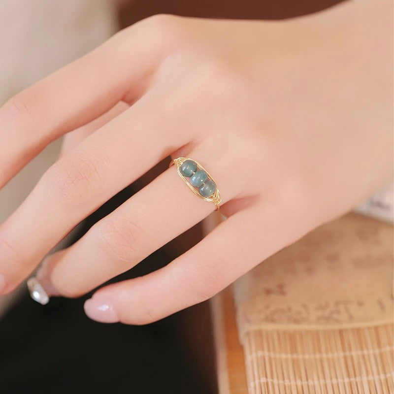 Serene Green Jade Trio Ring