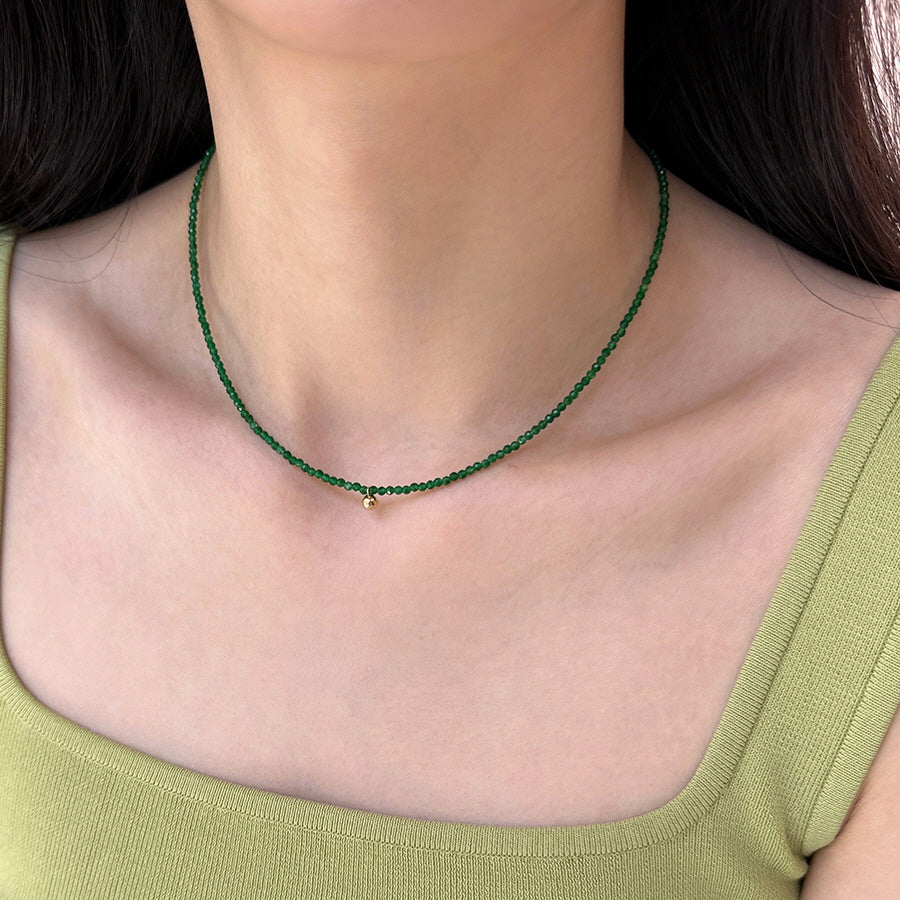 Tiny Gold Green Spinel Necklace
