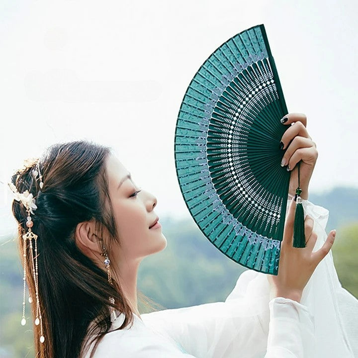Tranquil Teal Silk Fan