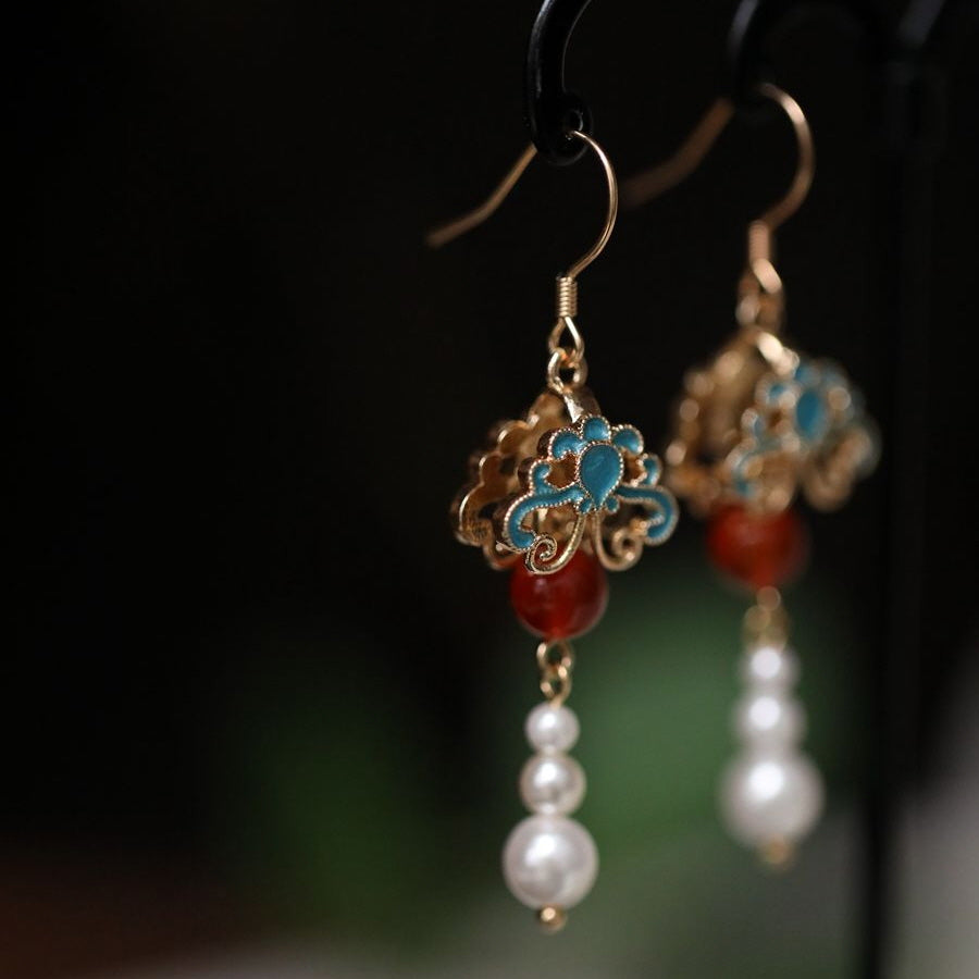 Vintage Cloud & Pearl Drop Earrings