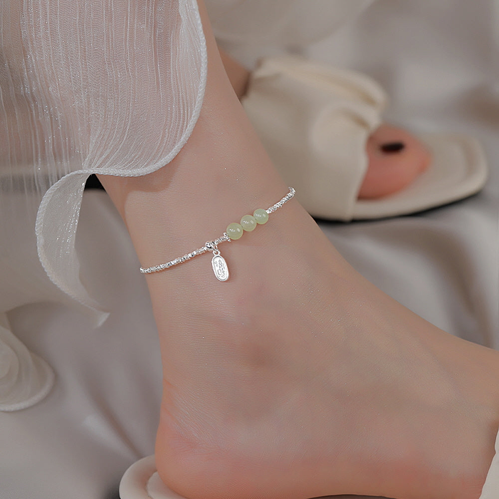Silver Jade Heart-Center Anklet