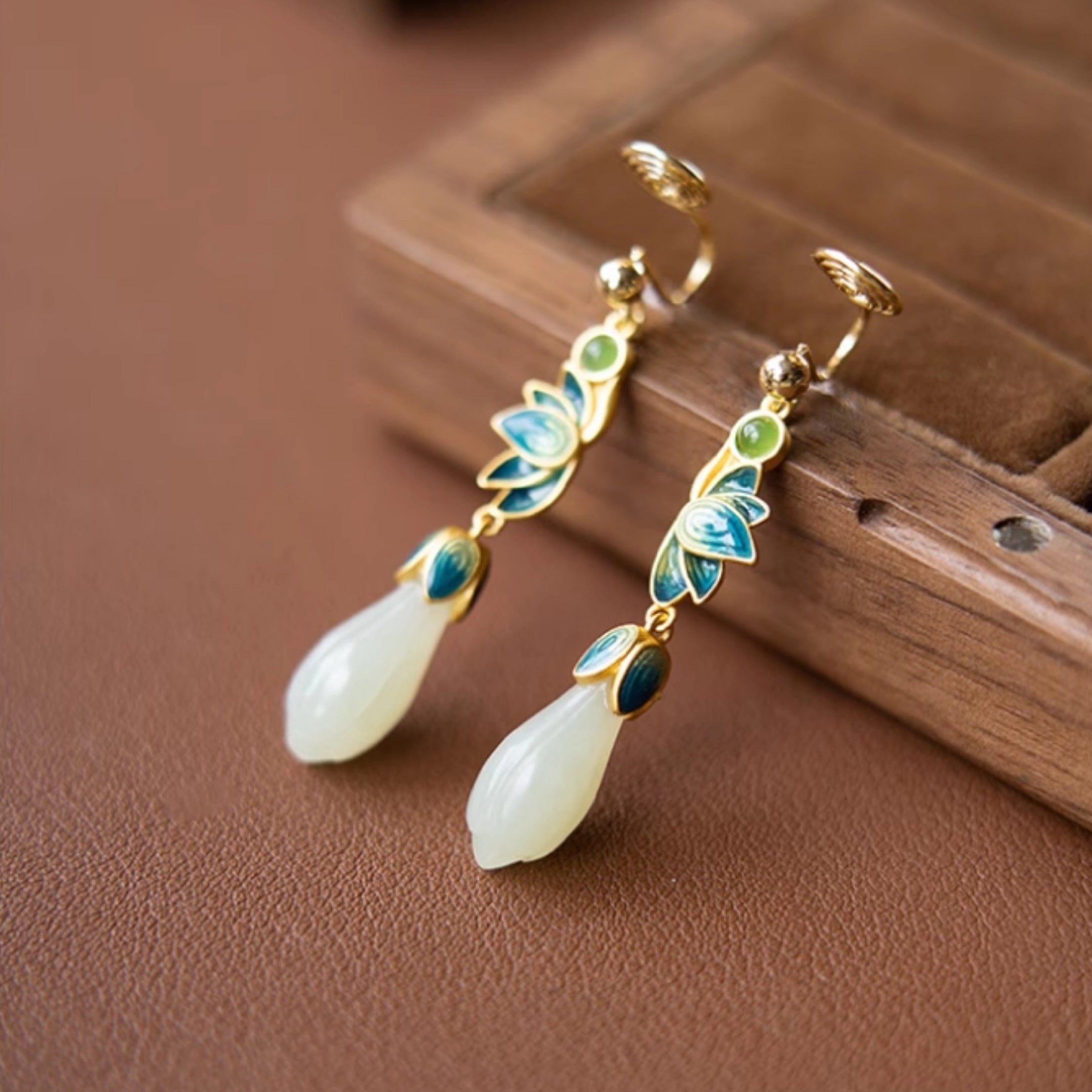 Exclusive Magnolia Enamel Gold Earrings