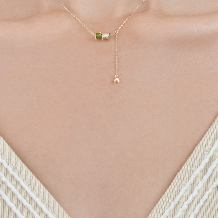 Exquisite Green Bamboo Zirconia Necklace