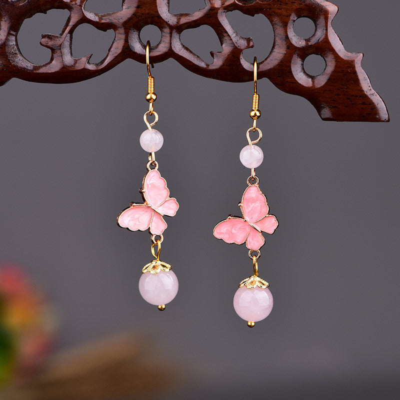 Cloisonné Jade Butterfly Earrings