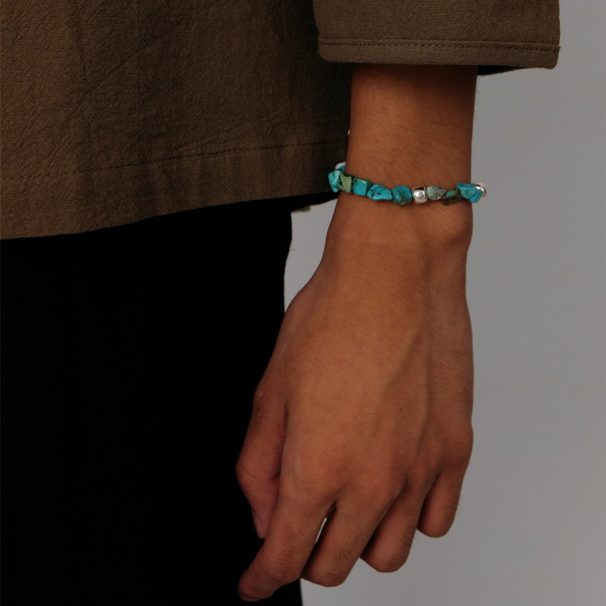 Turquoise & Silver Edge Strength Bracelet