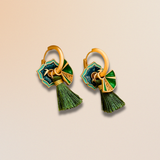 Green Fan Tassel Earrings