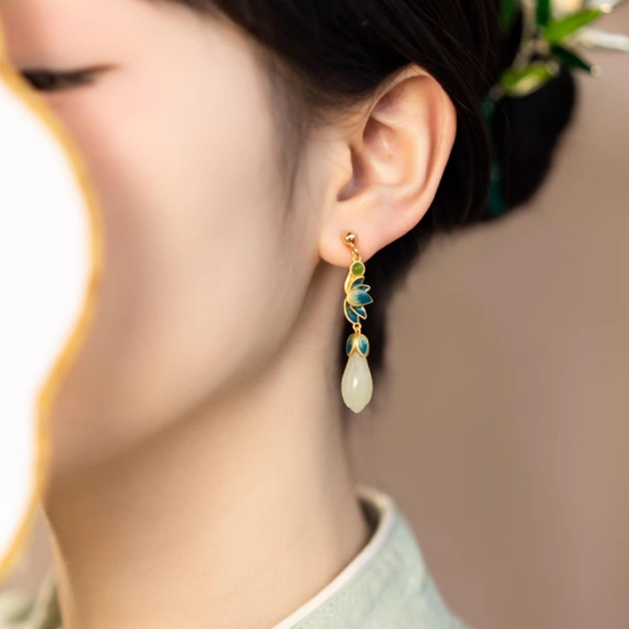 Exclusive Magnolia Enamel Gold Earrings