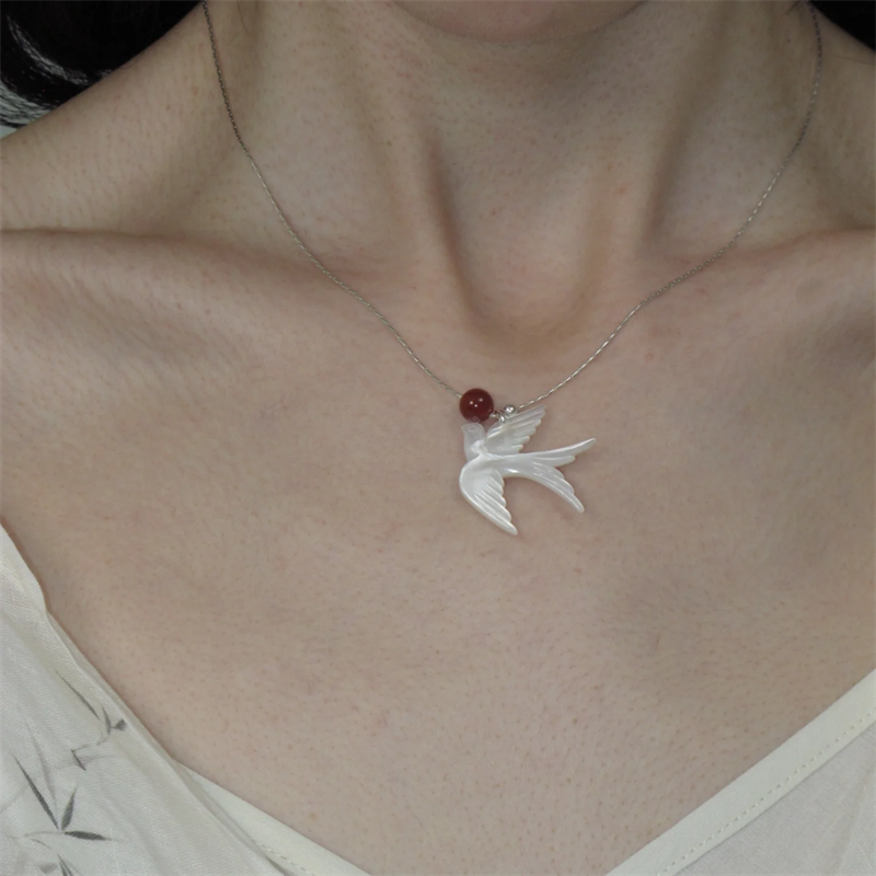 Swallow Wish Fritillary Agate Necklace