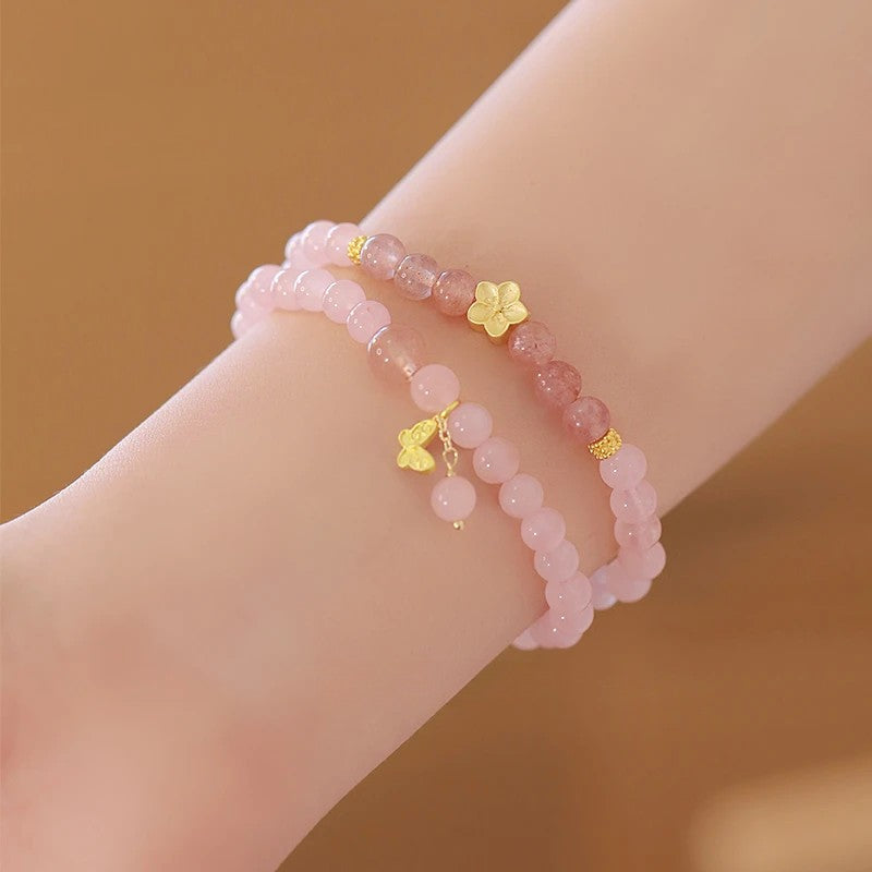 Peach Blossom Strawberry Bead Bracelet