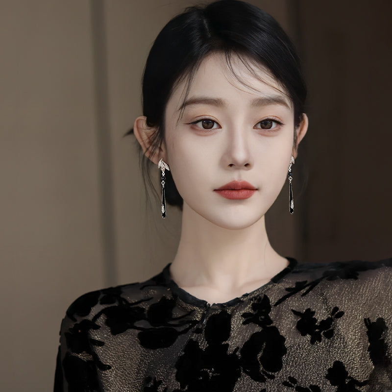 Silver Bamboo Statement Drop Earrings