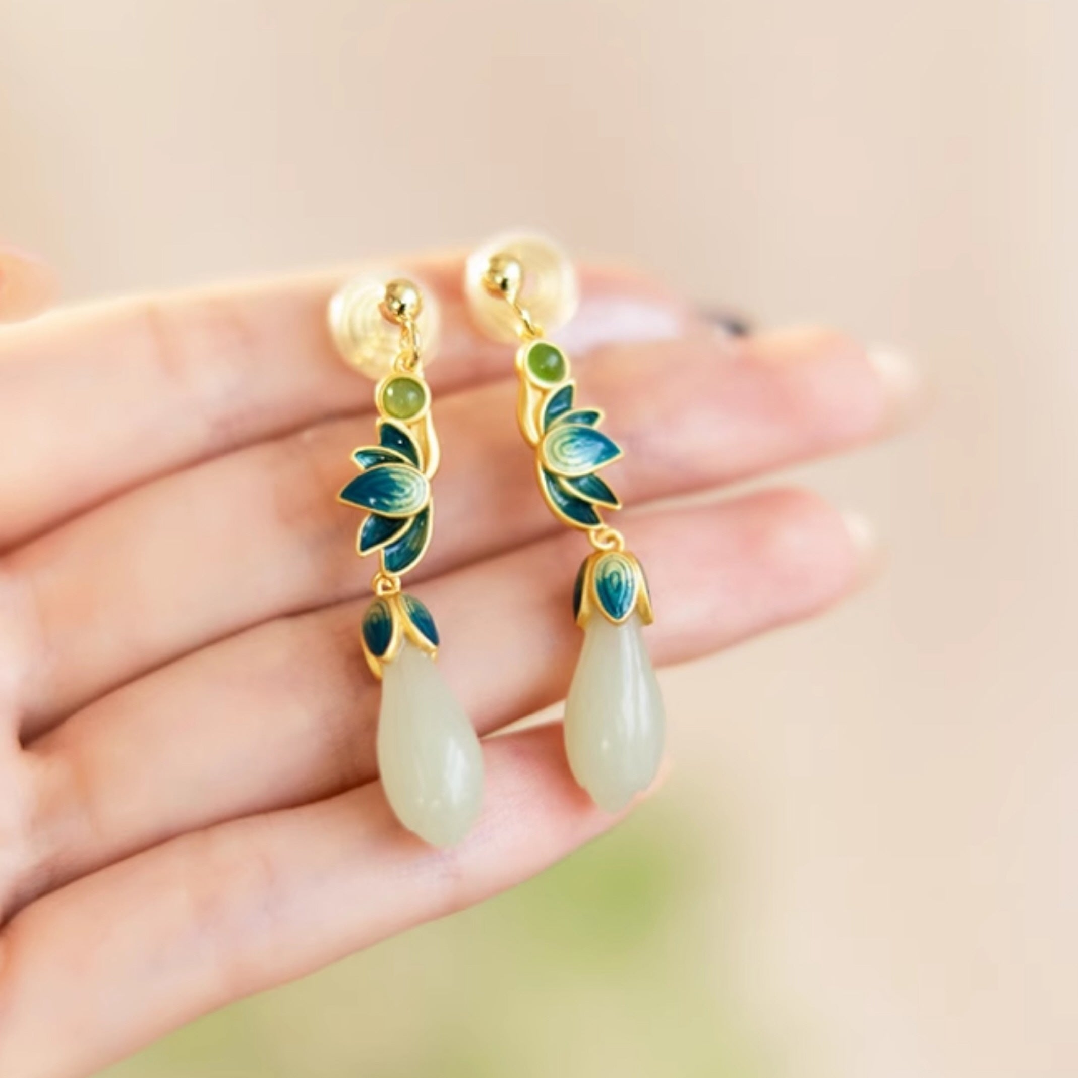Exclusive Magnolia Enamel Gold Earrings