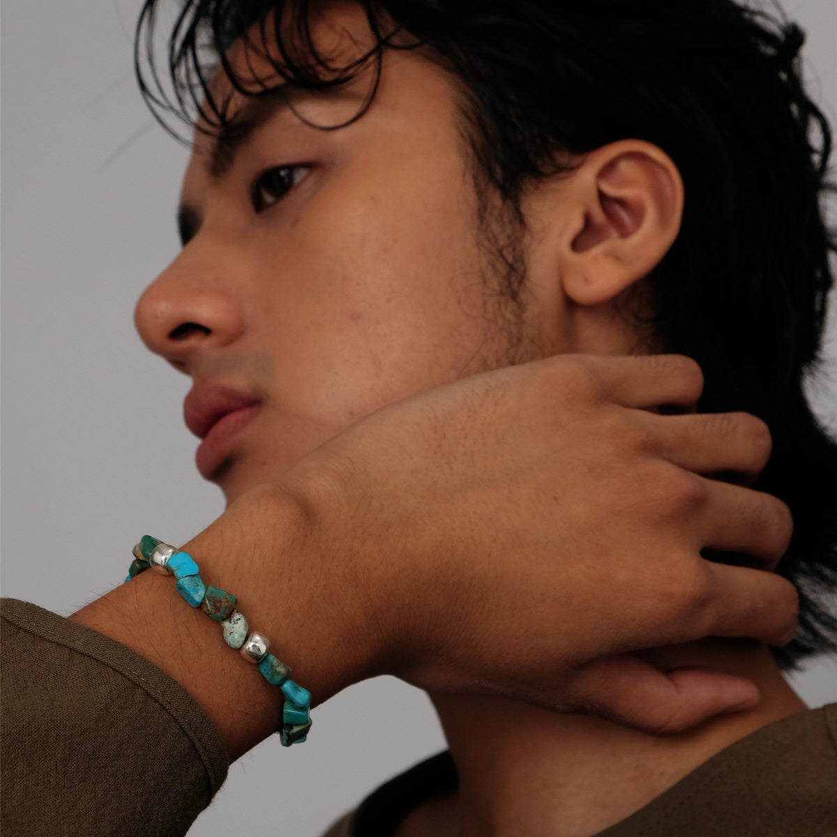 Turquoise & Silver Edge Strength Bracelet