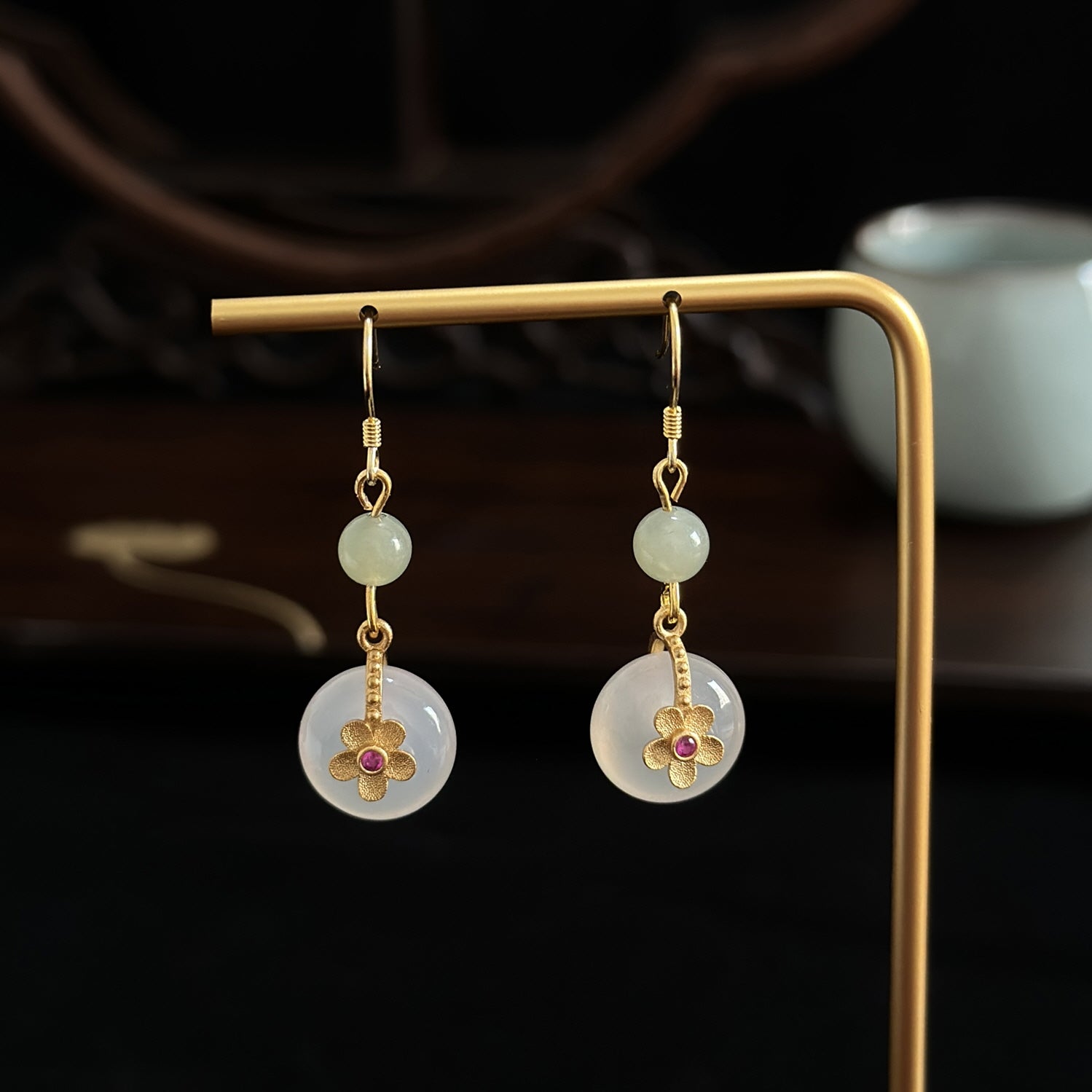 Double Bead Blossom Hook Earrings