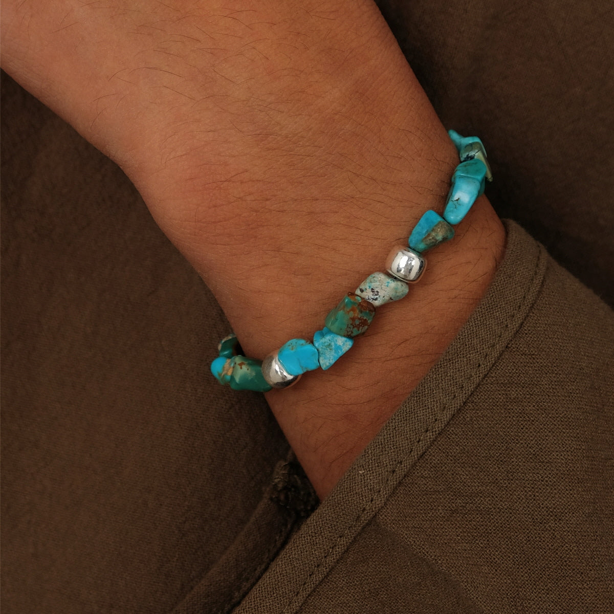 Turquoise & Silver Edge Strength Bracelet