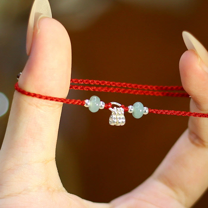 Natural Jade Prosperity Silver Bracelet