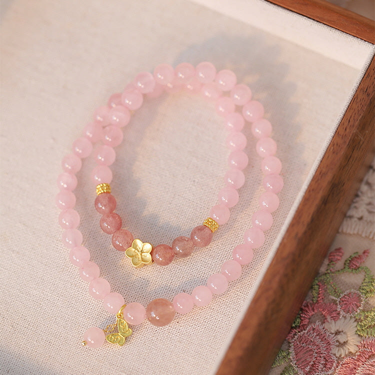 Peach Blossom Strawberry Bead Bracelet