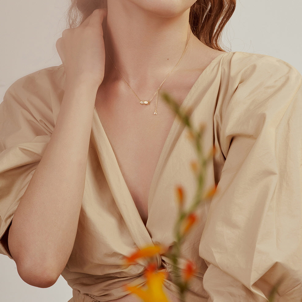 Exquisite White Bamboo Zirconia Necklace