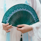 Tranquil Teal Silk Fan