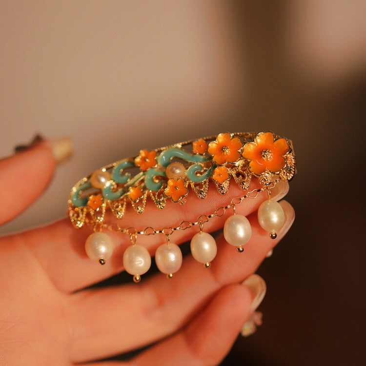 Oriental Blossom Pearl Dangle Hairpin