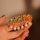 Oriental Blossom Pearl Dangle Hairpin