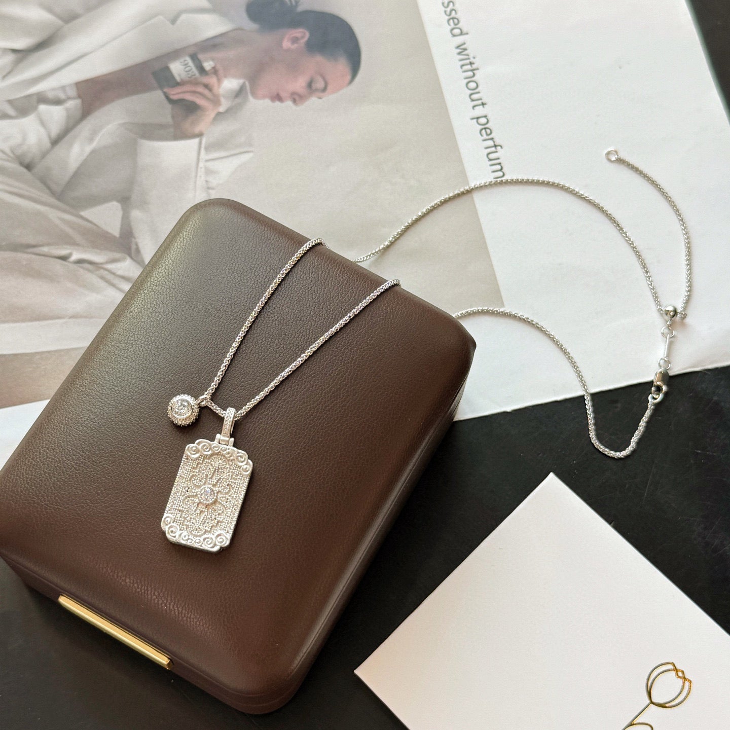 Silver Embroidered Blessing Tag Necklace