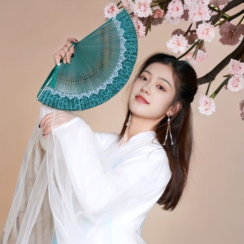 Tranquil Teal Silk Fan