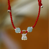 Natural Jade Prosperity Silver Bracelet