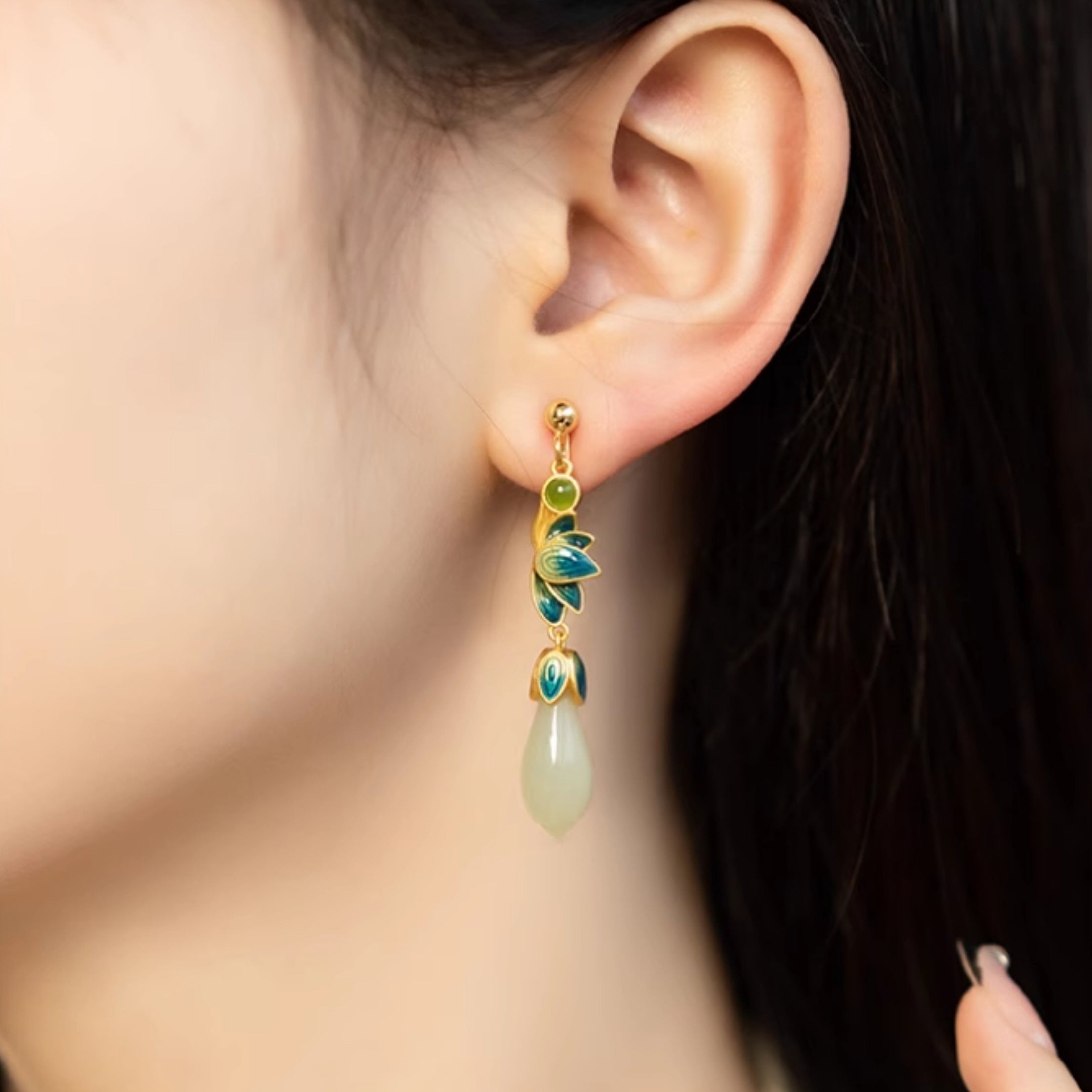 Exclusive Magnolia Enamel Gold Earrings