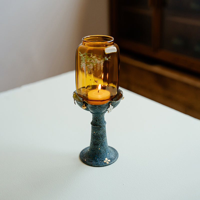 Antique Moire Glass Candlestick
