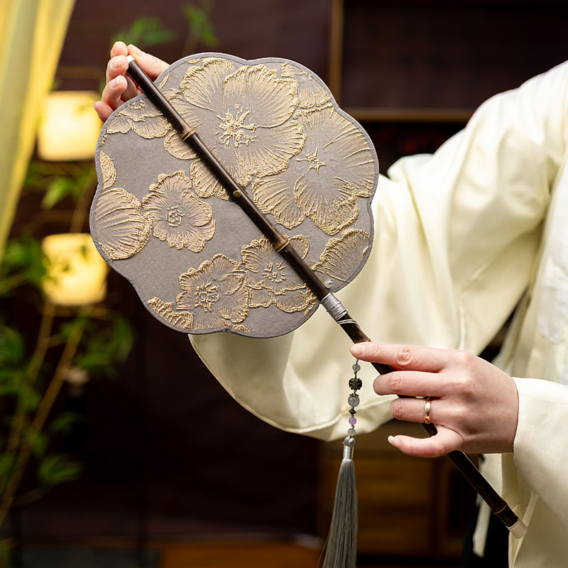 Chrysanthemum Brocade Silk Bamboo Fan