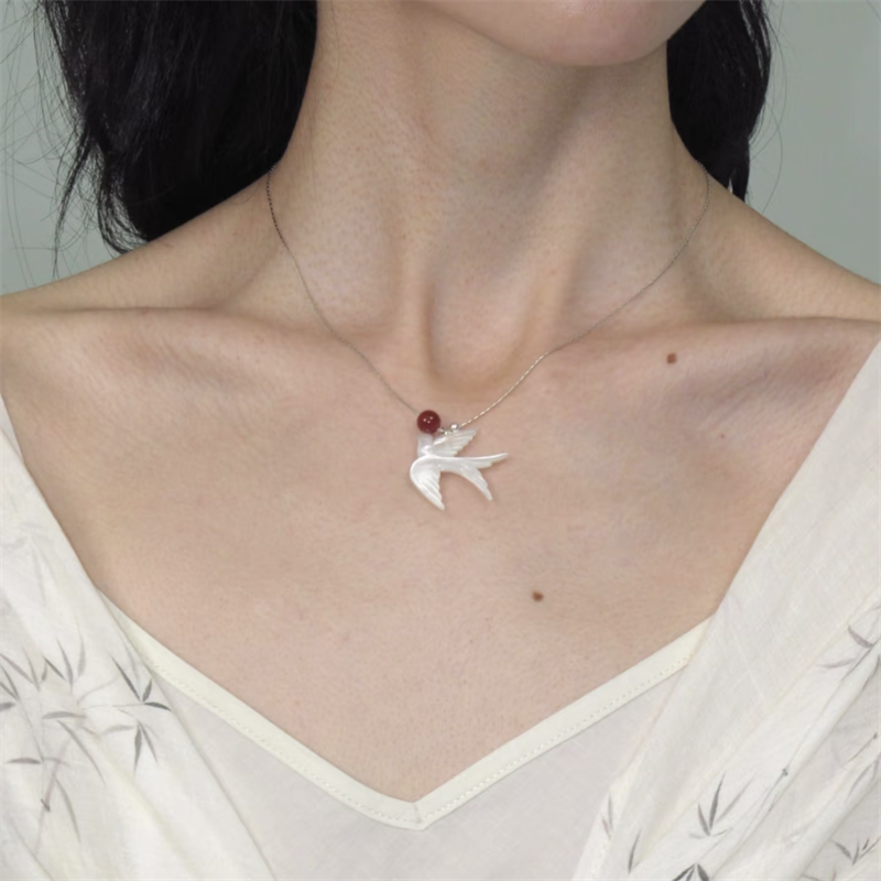 Swallow Wish Fritillary Agate Necklace