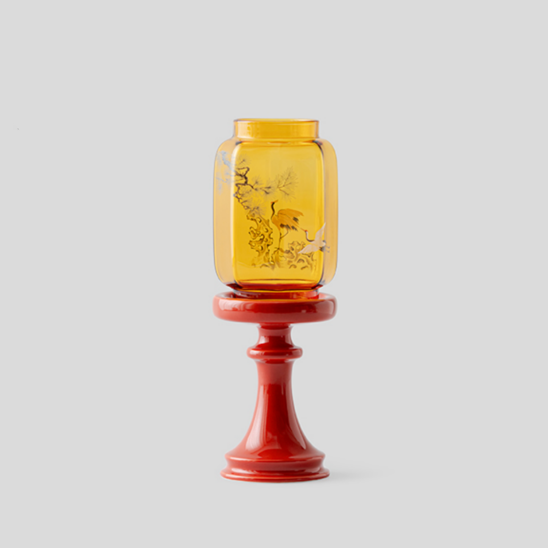 Amber Glow Crane Candlestick