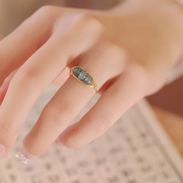 Serene Green Jade Trio Ring