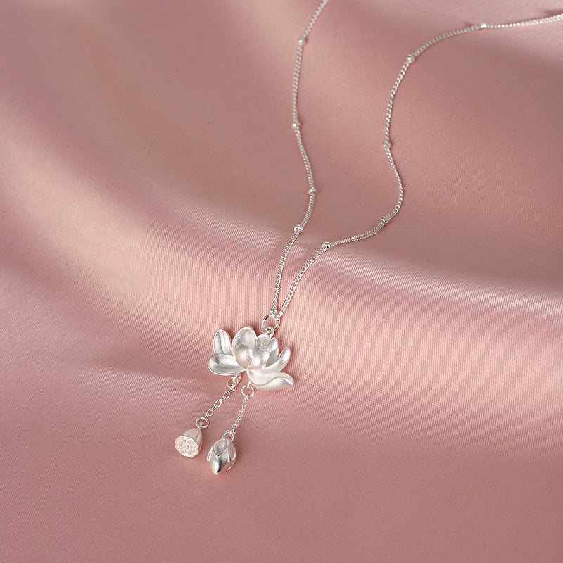 Lotus Dew Drop Silver Necklace