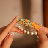 Oriental Blossom Pearl Dangle Hairpin