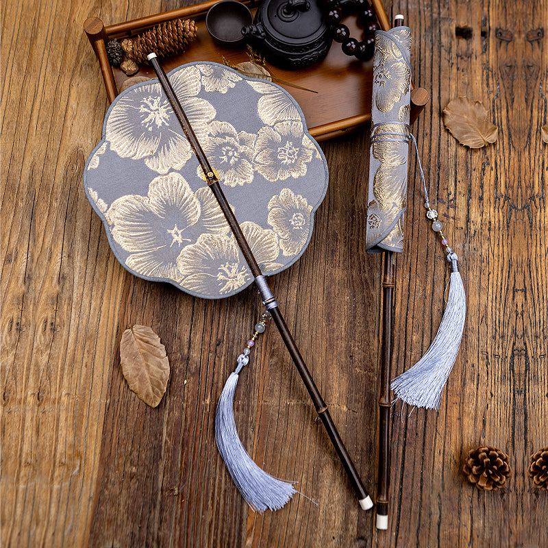 Chrysanthemum Brocade Silk Bamboo Fan