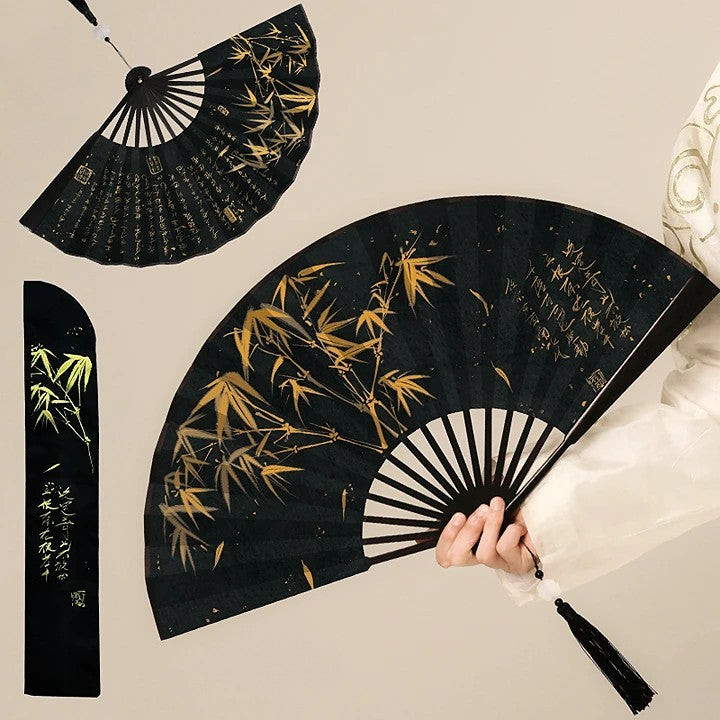 Golden Bamboo Calligraphy Fan