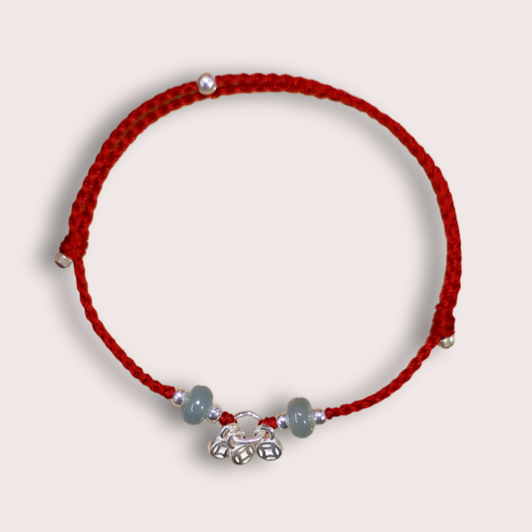 Natural Jade Prosperity Silver Bracelet