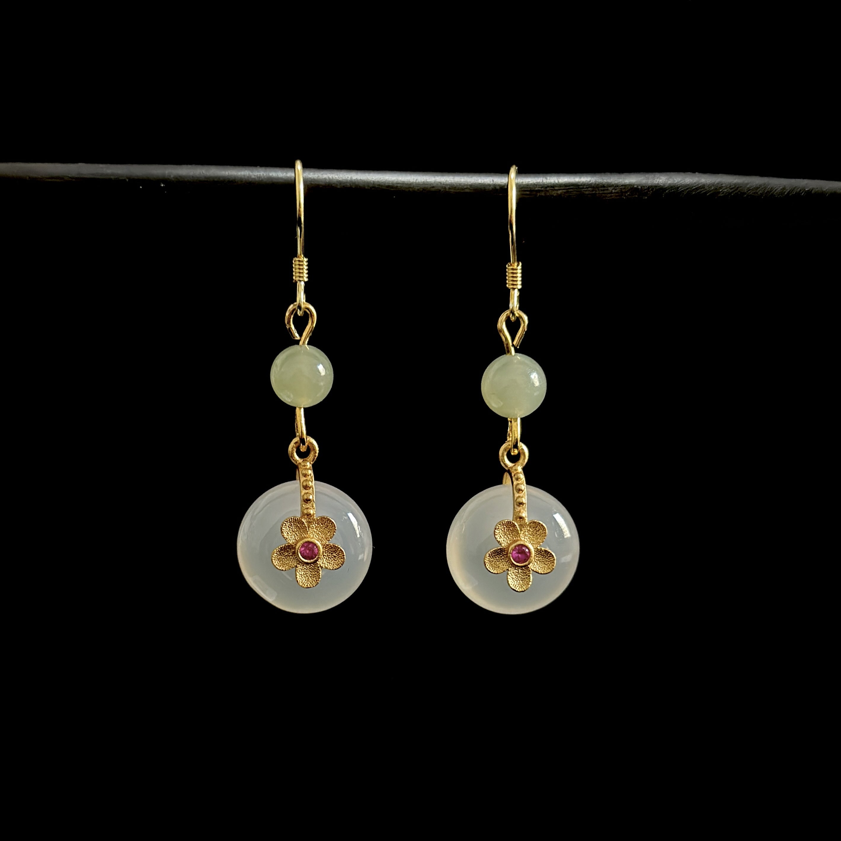 Double Bead Blossom Hook Earrings