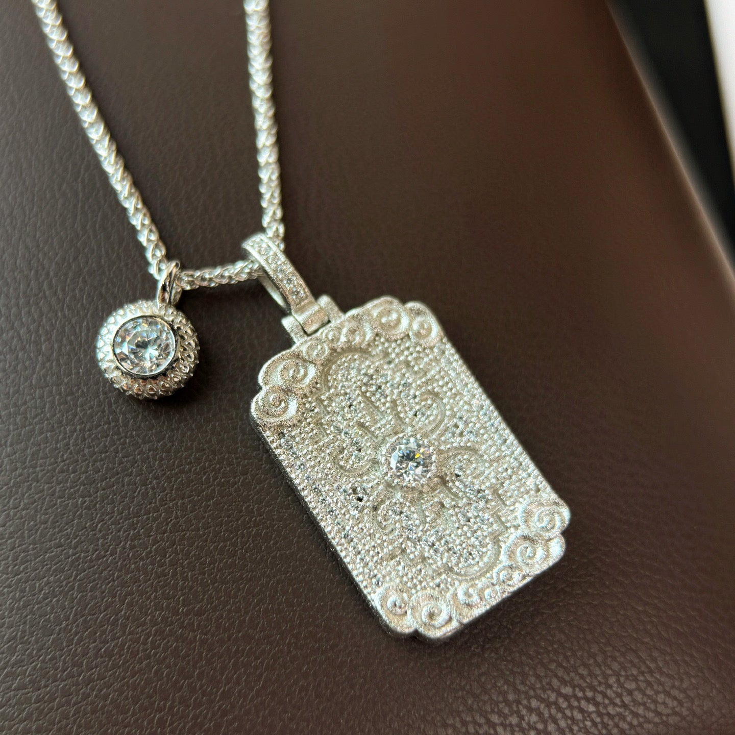 Silver Embroidered Blessing Tag Necklace