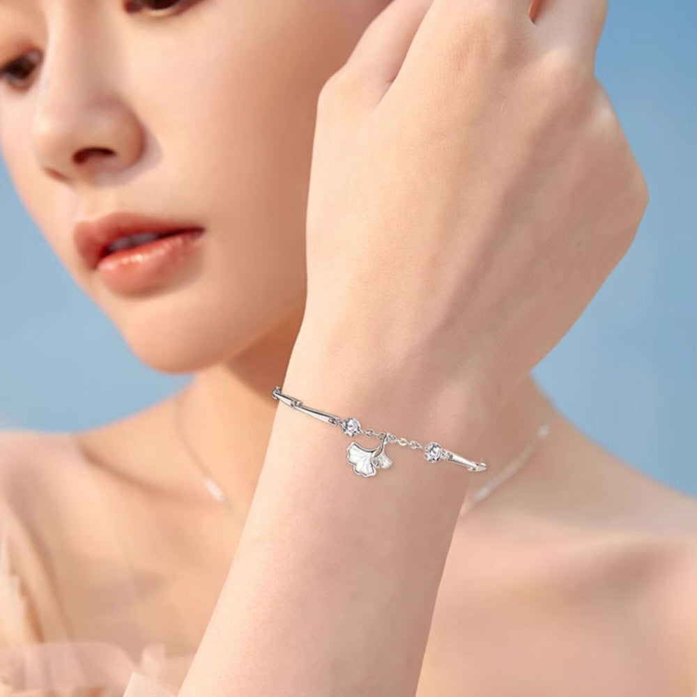 Fine Silver Gingko Pearl Bracelet