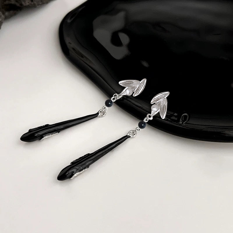 Silver Bamboo Statement Drop Earrings