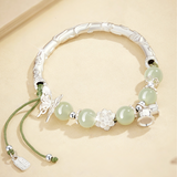 Silver Butterfly Green Cord Bracelet