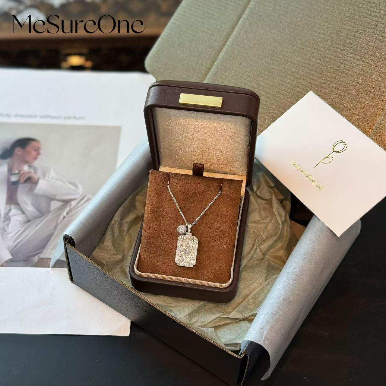 Silver Embroidered Blessing Tag Necklace