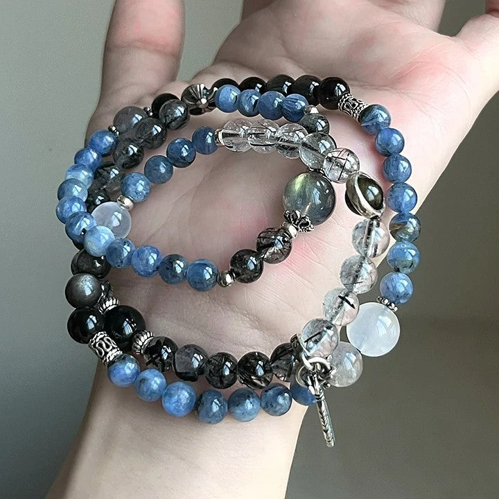 Obsidian Blue Moonlight Kyanite Bracelet