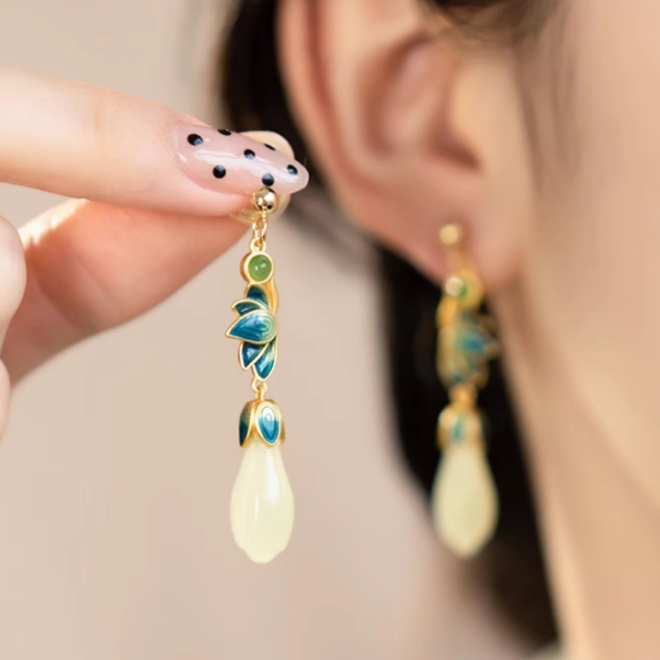 Exclusive Magnolia Enamel Gold Earrings