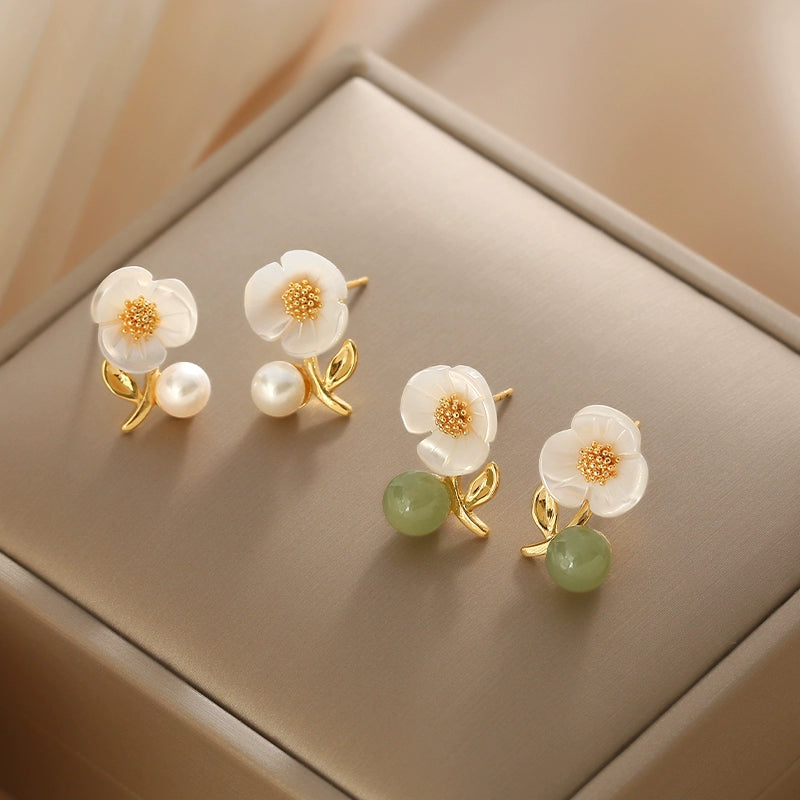 Precious Bloom Jade & Pearl Studs