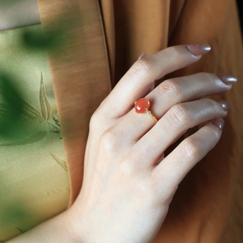 Natural Nanhong Agate Ring