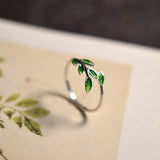 Sunlit Whisper Adjustable Leaf Silver Ring